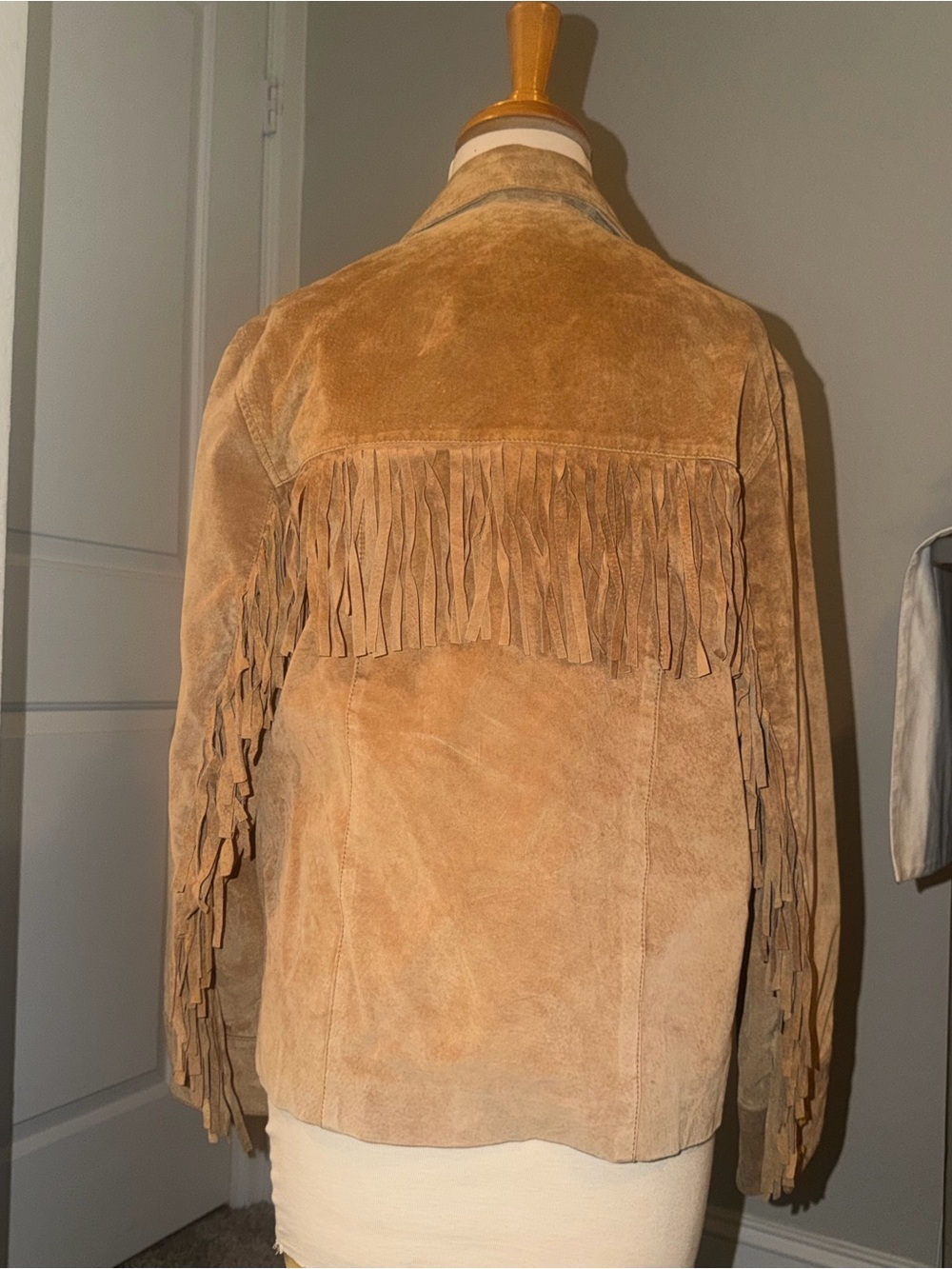 Fringed Suede Jacket in Tan